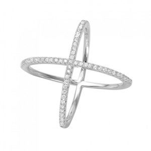 Sterling Silver 925 Rhodium Plated Four Way CZ Cross Ring